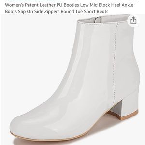 white patent leather booties